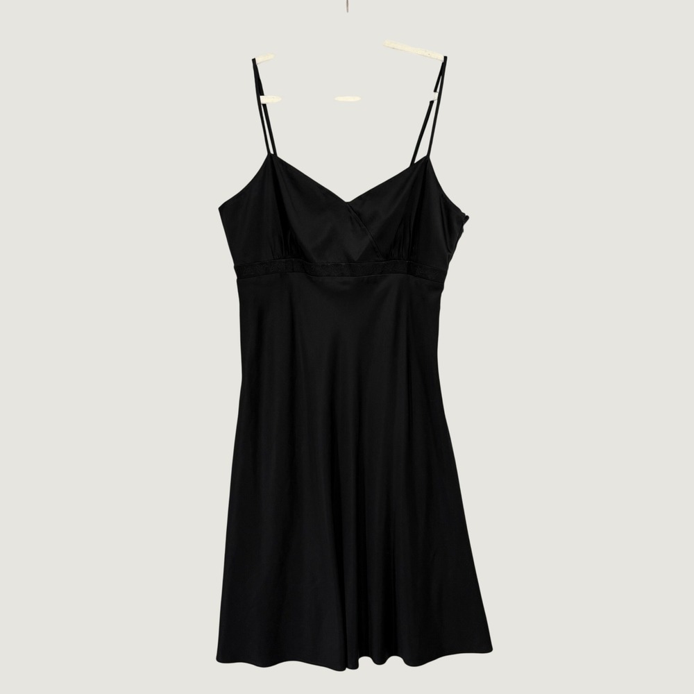 Antonio Melani Silk Butterfly Embroidered Mini Slip Dress Size 12 Black LBD Y2K